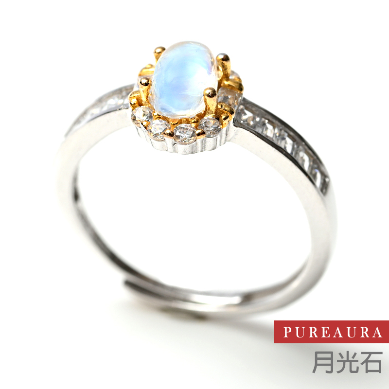 【Pureaura ® 純粹水晶寶石】頂級玻璃體月光石方鑽戒指