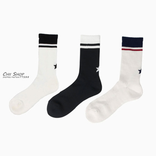 【CHII】日本限定 Converse CV SOCKS 日本製 襪子 黑色 白色 星星線條 中筒襪