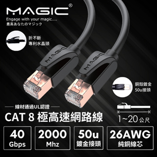 MAGIC CAT8 40G 極高速網路線 雙屏蔽抗干擾 極速傳輸 折不斷水晶頭 RJ45鍍金接頭 1~20公尺