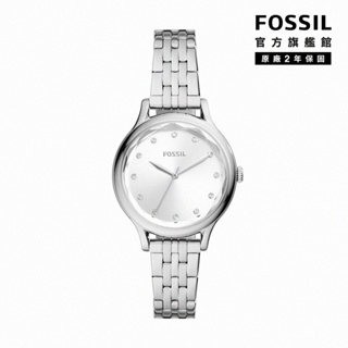 【FOSSIL 官方旗艦館】 Laney 經典都會知性女錶 銀色不鏽鋼鍊帶 34MM BQ3861