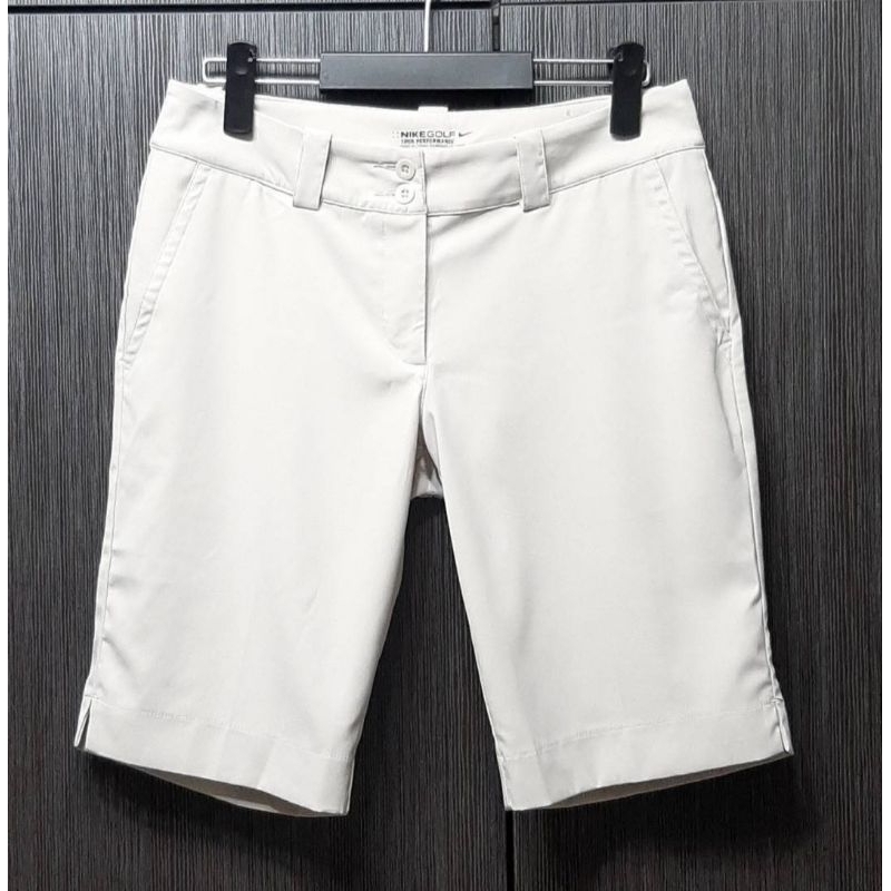 正品NIKE耐吉 GOLF 高爾夫球 DRI-FIT 女米白色超彈性休閒短褲UK10
