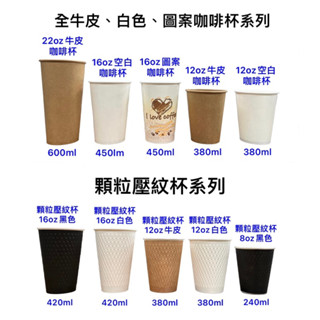 臺灣製 整箱賣場 咖啡杯 紙杯 12oz咖啡杯 16oz 咖啡杯 全牛皮色 雙層顆粒壓紋杯 紙咖啡杯 1箱1000入