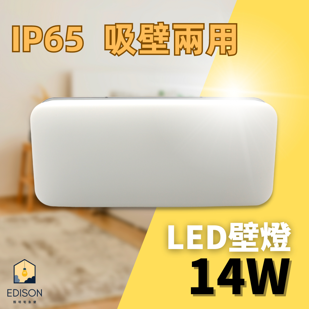 LED 日系防潮燈吸頂燈 14W 長方型銀框款  壁燈 吸/壁兩用 不鏽鋼螺絲固定座 防水系數IP65