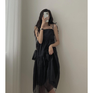 【ʟɪᴏɴɴ現貨】韓系清新黑色吊帶連衣裙 連衣裙 夏天洋裝 吊帶洋裝 約會洋裝 海邊洋裝 顯瘦洋裝 韓國洋裝 洋裝