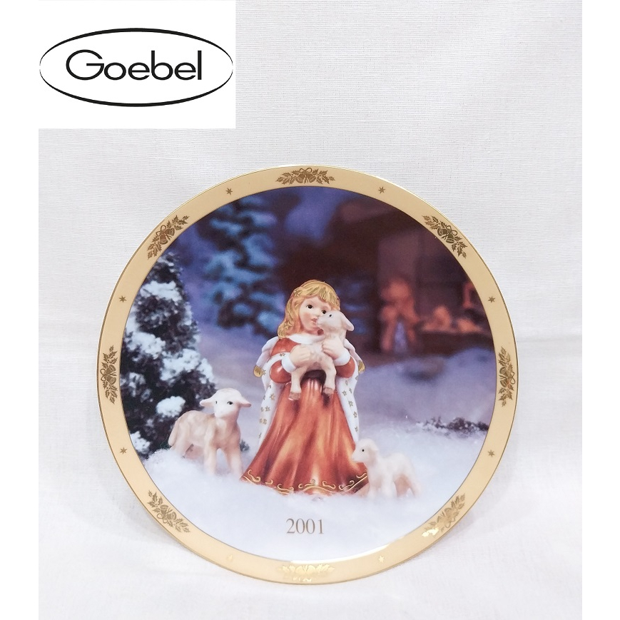德國名瓷 Goebel 高寶 2001 天使娃娃 描金邊 限量聖誕紀念盤 擺件 老收藏品