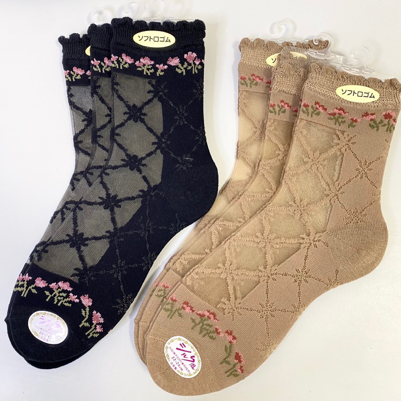 [現貨🇯🇵🔜] 日本製 菱格紋 花朵 玻璃襪 碎花 透膚襪 簍空襪 造型絲襪 日本襪子 日本進口 短襪
