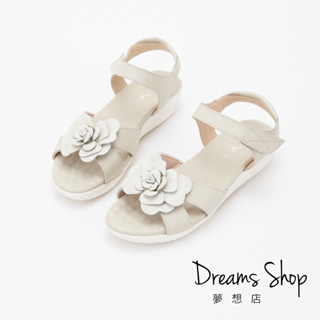DREAMS SHOP 足底筋膜炎 MIT真皮山茶花加厚平底氣墊涼鞋 米豆【ZSS0038】大尺碼女鞋37-45