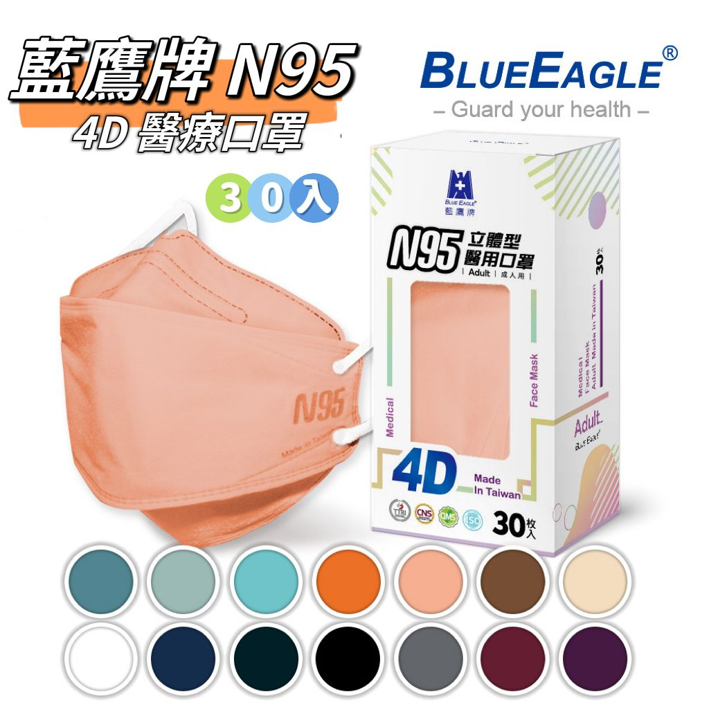現貨【藍鷹  N95】盒裝有封膜 4D立體型醫療成人口罩 30片/盒 台灣製 醫用口罩