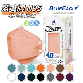 附發票【藍鷹 N95】盒裝有封膜 4D立體型醫療成人口罩 30片/盒 台灣製 醫用口罩