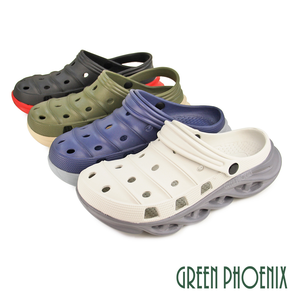 【GREEN PHOENIX】孔洞兩穿式防水涼拖鞋/布希鞋/洞洞鞋/雨鞋-男款 P-10901