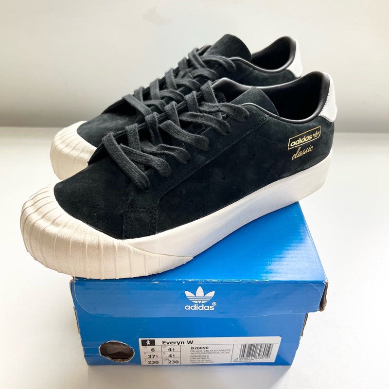 &lt;二手女鞋&gt; Adidas Originals W Everyn 麂皮 休閒 板鞋 餅乾鞋 女款 黑白 B28090