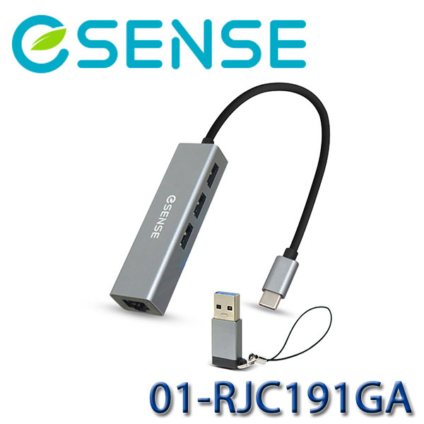 【3CTOWN】含稅 eSENSE Type-C轉RJ45+USB3.0 HUB 網路轉接器 RJC191