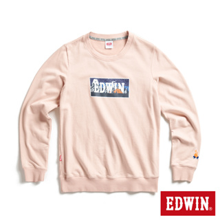 EDWIN 露營系列 富士山營地BOX LOGO厚長袖T恤(淺粉紅)-女款