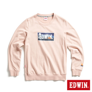 EDWIN 女款 露營系列 富士山營地BOX LOGO厚長袖T恤(淺粉紅)