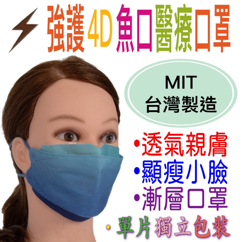 紫色藍色漸層醫療口罩單片包獨立包裝99.9%細菌過濾台灣製造KF94強護漸層4D口罩韓版3D魚型成人漸層立體口罩漸層口罩