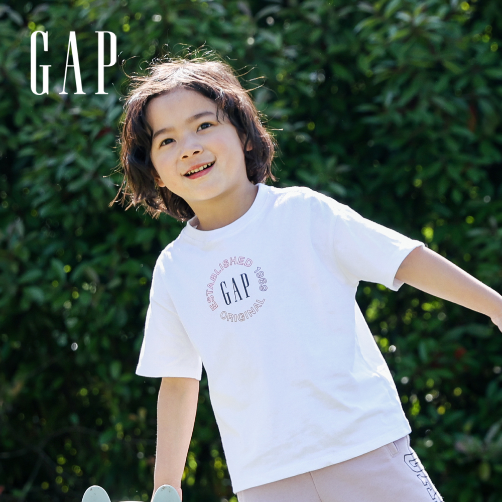 Gap 男童裝 Logo寬鬆短袖T恤 厚磅密織水洗棉系列-多色可選(837152)