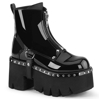Shoes InStyle 美國 DEMONIA 原廠正品龐克歌德蘿莉漆皮麂皮鉚釘厚底踝靴短靴 有大尺碼『黑色』