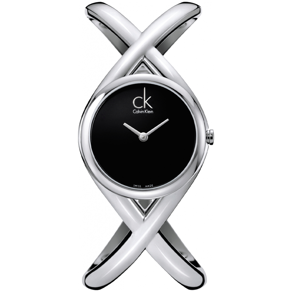 CK Calvin Klein 雙環交叉手環式銀刻腕錶 K2L24102