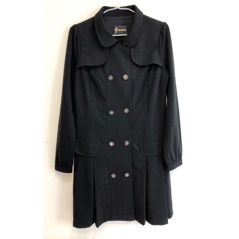 日本 MA-TSU MI 瑪之蜜 黑紅格紋 雙排扣大衣 冬季外套 長版外套