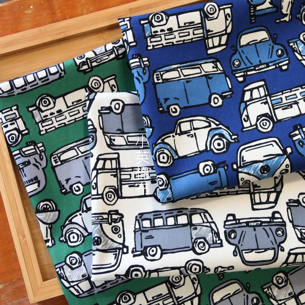 日本進口布 [t424 可愛車子] 1碼特價 - 中厚棉布料 手作 金龜車 速克達 服裝 小英棉布