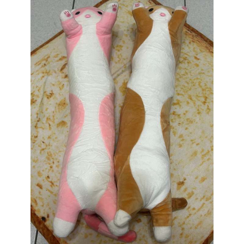 貓咪長型靠枕 長條貓咪抱枕 (約 50cm) 咖色/粉色