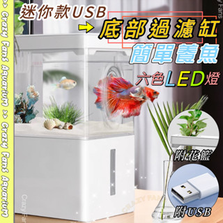 【水族狂粉】水族最便宜🔥迷你水族箱 小魚缸 USB 桌上型水族箱 微景觀底濾魚缸 底部過濾 懶人缸 桌上型魚缸 觀賞魚缸