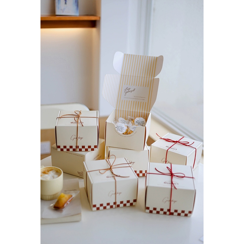 AM好時光【M578】日系米色條紋 厚款 包裝盒❤ 甜點盒 常溫磅蛋糕盒 中秋蛋黃酥盒 馬卡龍鳳梨酥瑪德蓮 餅乾盒 餐盒