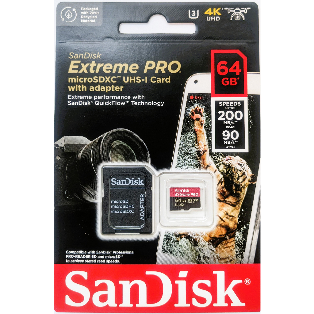 公司貨 SanDisk 64G Extreme Pro microSDXC U3 A2  讀:200MB 寫:90MB