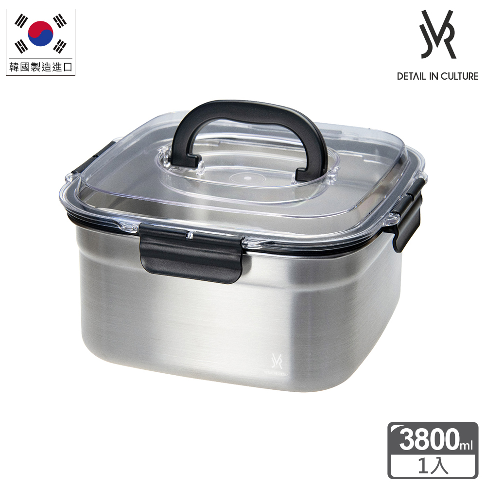 韓國JVR 可冷凍晶透上蓋手提不鏽鋼保鮮盒-方形3800ml