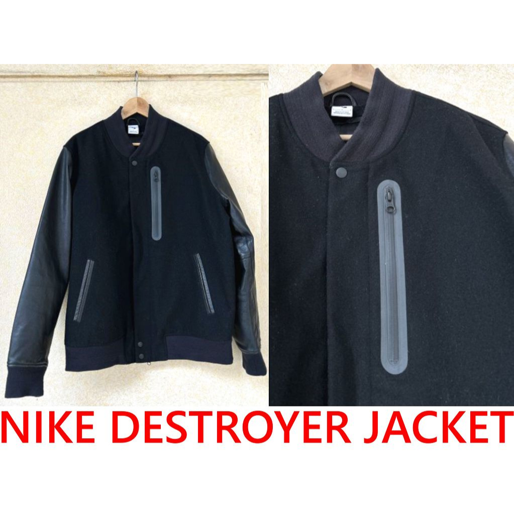 BLACK近全新NIKE NSW新版本NIKELAB系列壓縮防水羊毛牛皮袖棒球外套 (GORE-TEX等級防水防風)