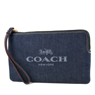 COACH 馬車LOGO織布大手拿包-單寧藍【美國正品 現貨】