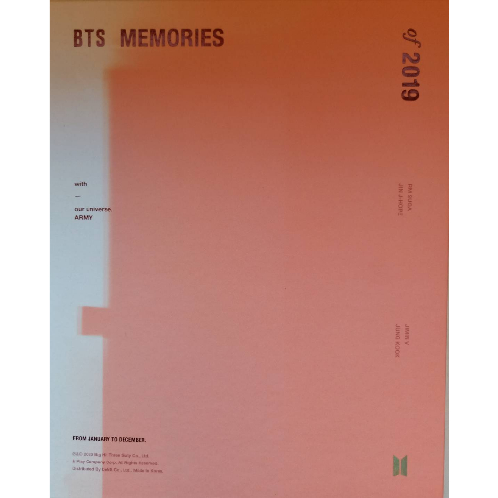 防彈少年團BTS MEMORIES OF 2019 回憶錄DVD 寫真書