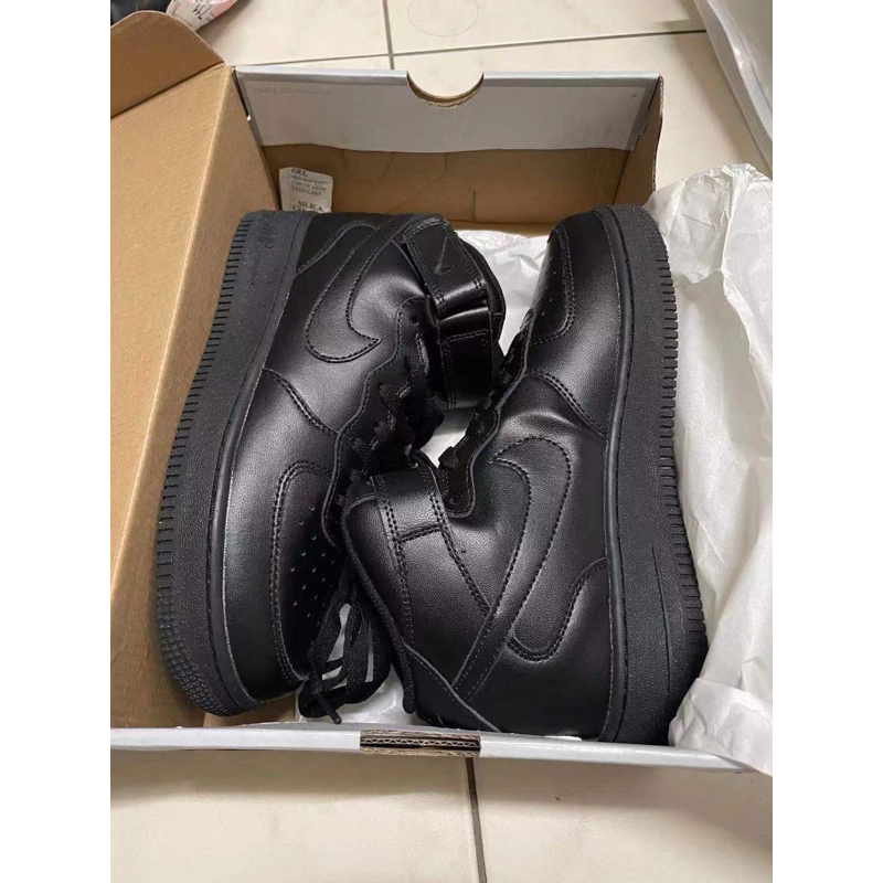 NIKE AIR FORCE 1 MID 全黑中筒鐵牌魔鬼氈 現貨庫存