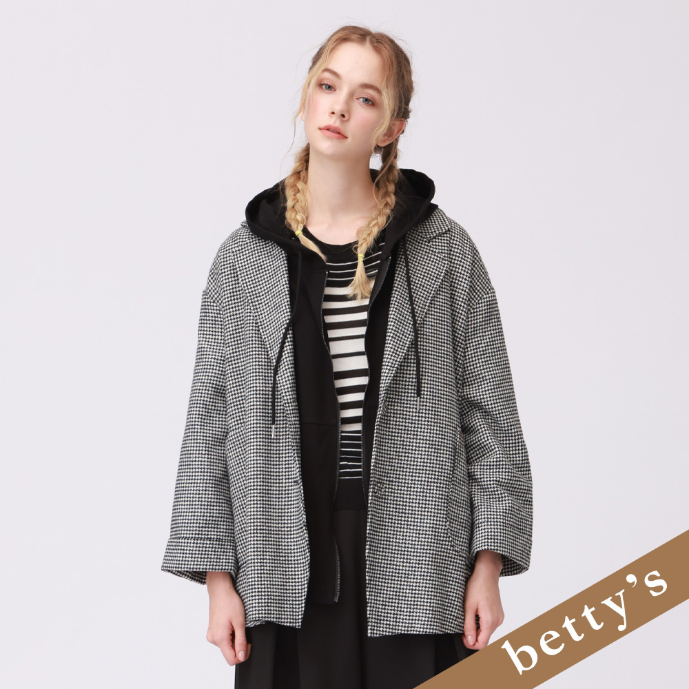 betty’s貝蒂思(25)千鳥格紋後開衩西裝外套(黑色)