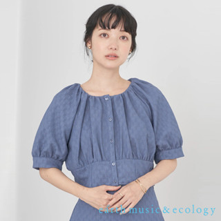 earth music&ecology 緹花布設計蓬袖短版圓領開襟上衣(1M33L1C0300)