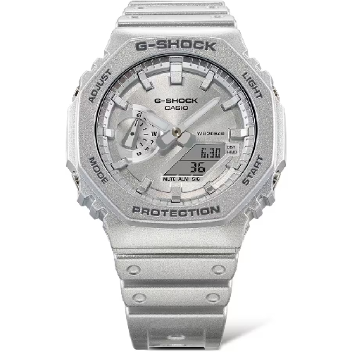 CASIO 卡西歐 G-SHOCK 科幻未來 金屬銀 農家橡樹八角形雙顯錶 GA-2100FF-8A