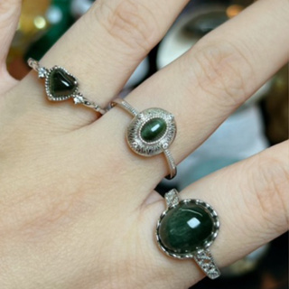 純天然綠髮晶戒指💍 顆顆滿髮貓眼🤩綠發戒指 綠發晶戒指綠髮晶戒指 925，可調節大小