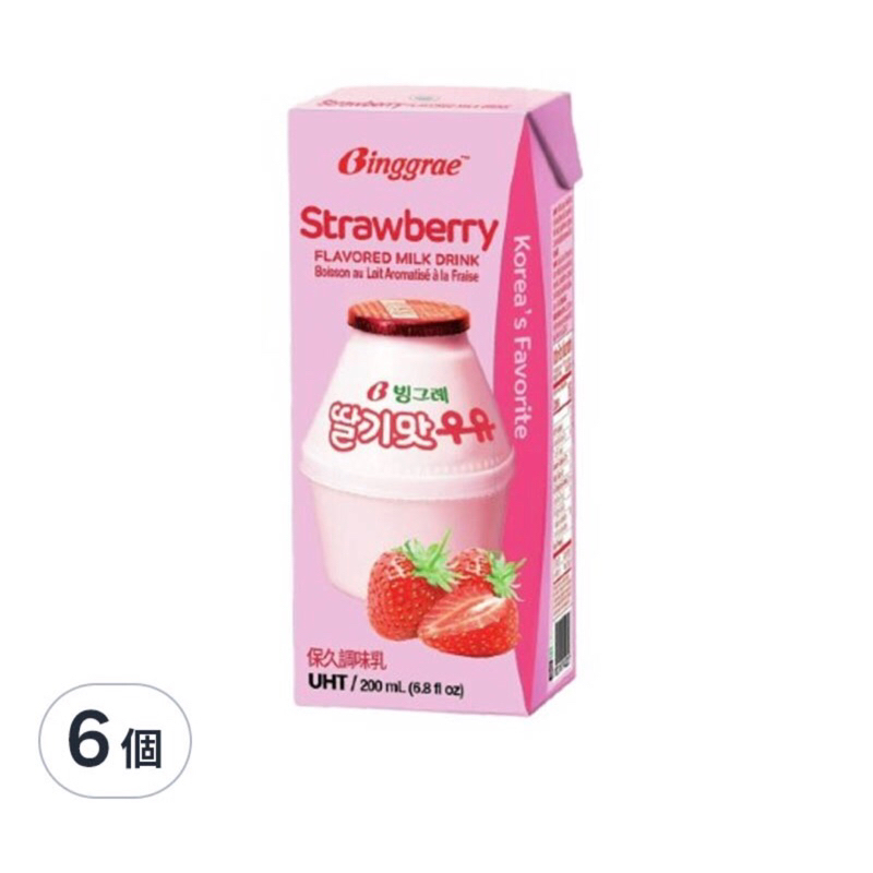 BINGGRAE 草莓牛奶200ml x 6入