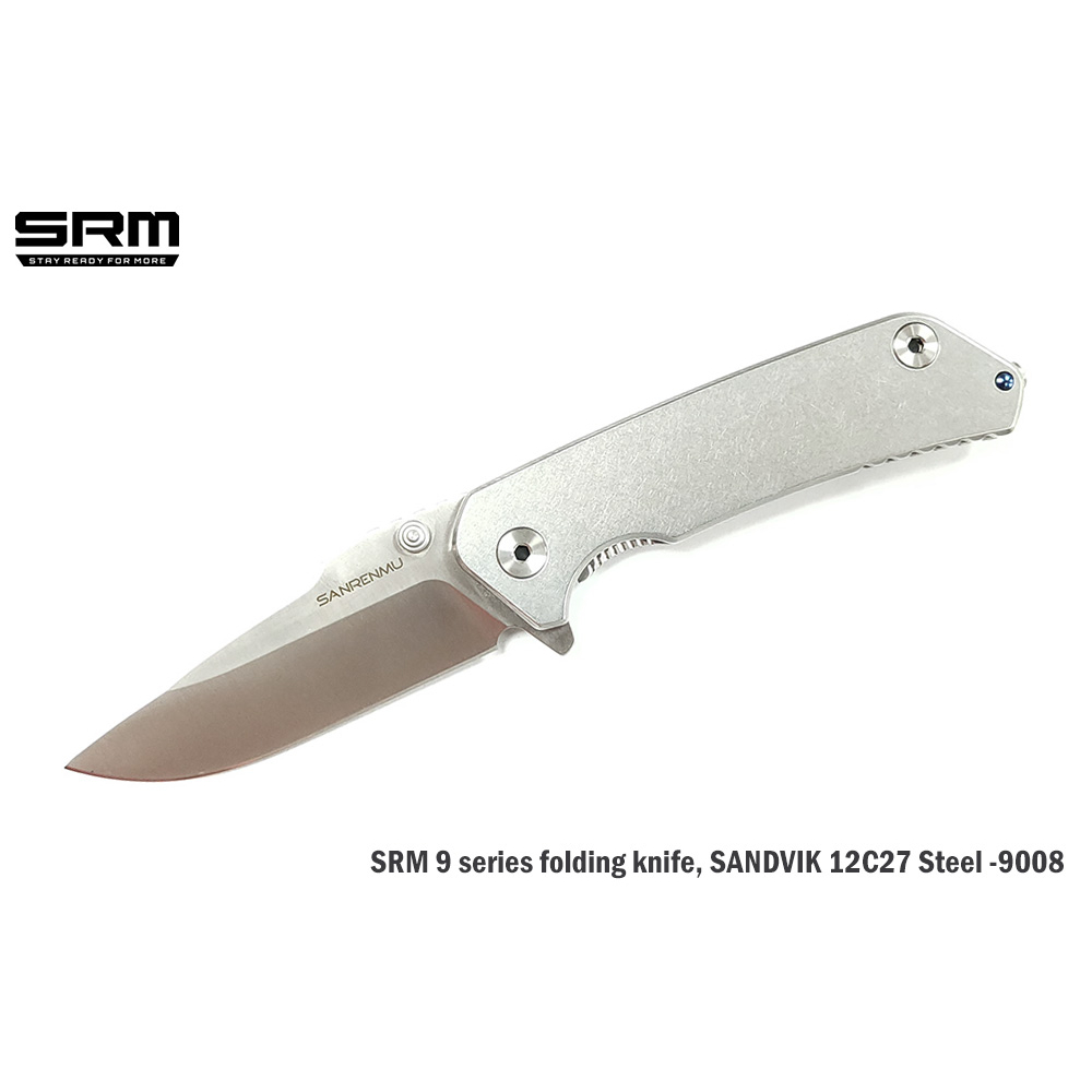 【angel 精品館 】三刃木SRM 9008 石洗框架鎖銀刃折刀 SANDVIK 12C27鋼
