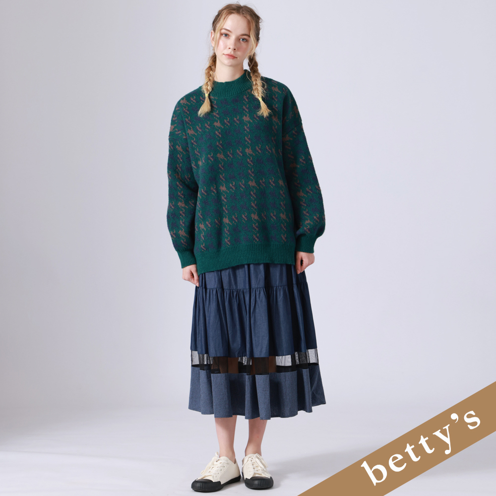 betty’s貝蒂思(25)腰鬆緊蛋糕鏤空格子長裙(牛仔藍)