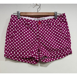 GIORDANO佐丹奴專櫃 波點 棉質短褲，柔棉透氣涼爽舒適，紫紅色W：26號，99成新零碼商品