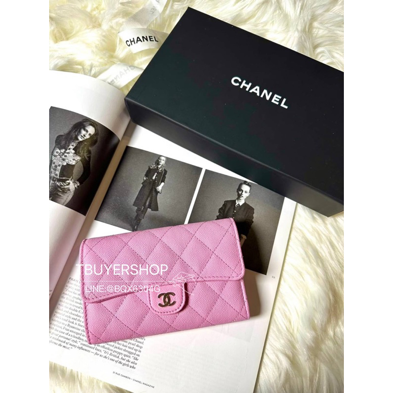 [TBUYERSHOP ] 台灣現貨🌟 Chanel cf 粉色 淡金 荔枝皮 三折中夾