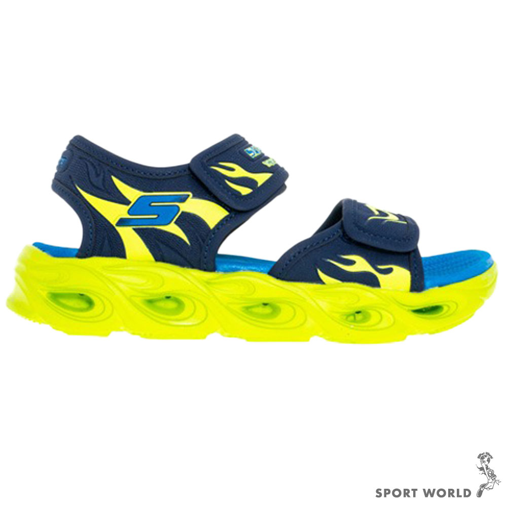 Skechers 童鞋 中童 大童 涼鞋 風火輪燈鞋 THERMO-SPLASH 藍綠【運動世界】400102LNVLM