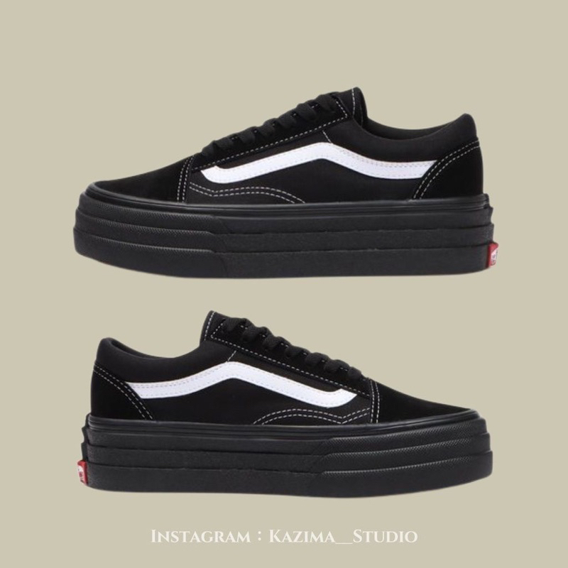 Vans Old Skool 3sole 厚底 增高 黑底白線 黑膠底 基本款 23.5