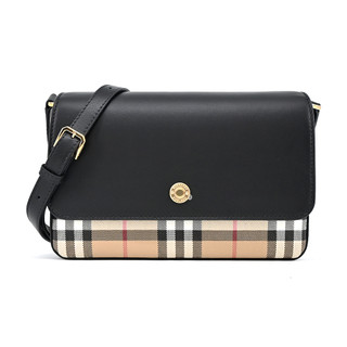 BURBERRY Vintage經典格紋拼皮革 Note 斜背包(迷你/黑色)｜100%原廠真品｜JS Maxx官方旗艦