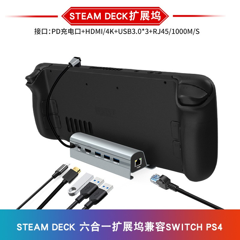 Steam Deck Rog Ally SWITCH通用底座鋁合金type-c多功能擴展HUB PD充電座4K HDMI