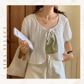 【SiBA Girl】yifan-8618 現貨 壓摺綁帶短袖外罩 罩衫 抽繩可拆 短袖 泡泡袖 上衣 女裝 4B