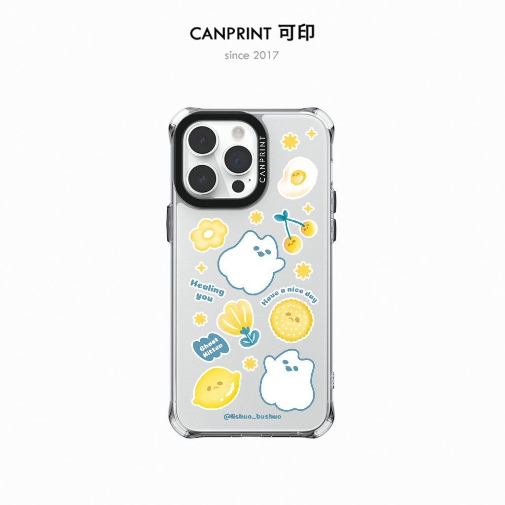 阿說不想說  幽靈貼紙 可愛檸檬 黃色小花 寵物 手機殼 適用iPhone13 12pro 14pro 台灣設計師363