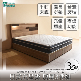 IHouse-日系夢幻100 五星級房間3件組(床頭+半封底+備長炭墊)-單大3.5尺