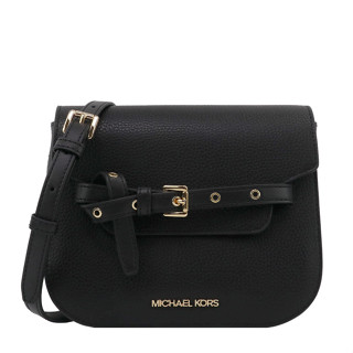 MICHAEL KORS 鵝卵石紋翻蓋斜揹包 真皮皮革 馬鞍包 側/肩揹包 M89652 黑色MK(現貨)